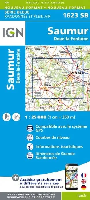 Carte randonnée Saumur/Doué la Fontaine | série Bleue IGN — recto