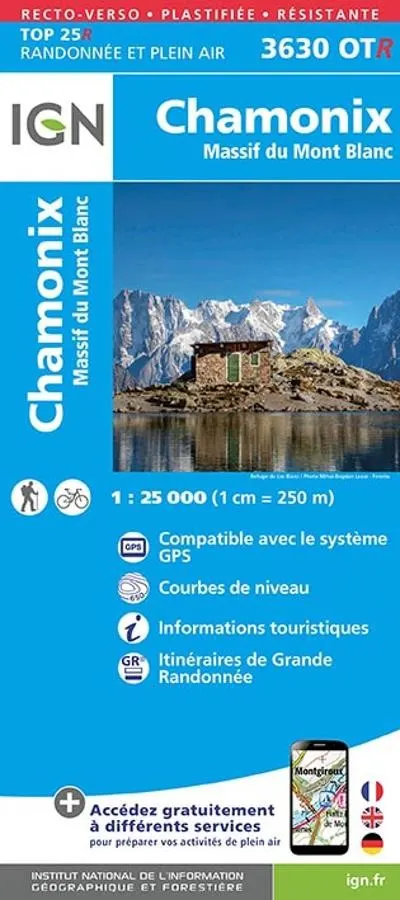 Carte IGN chamonix massif mont blanc 3630OTR série Top 25 Résistante — recto