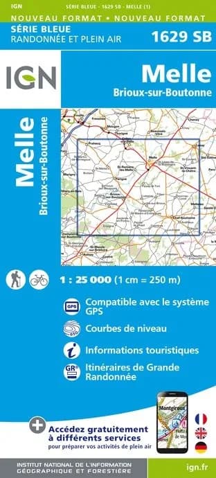 Carte randonnée Melle/Brioux sur Boutonne | série Bleue IGN — recto