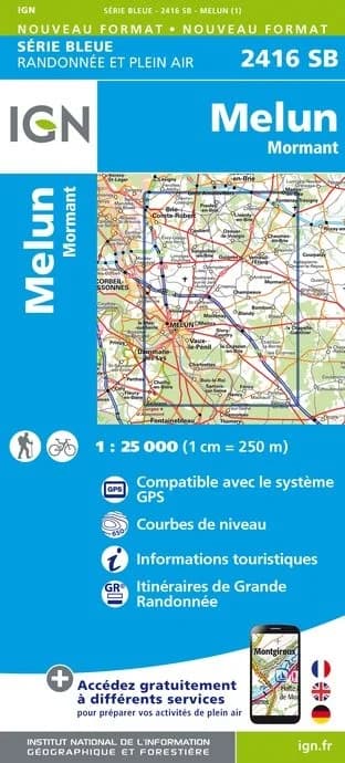 Carte randonnée Melun/Mormant | série Bleue IGN — recto