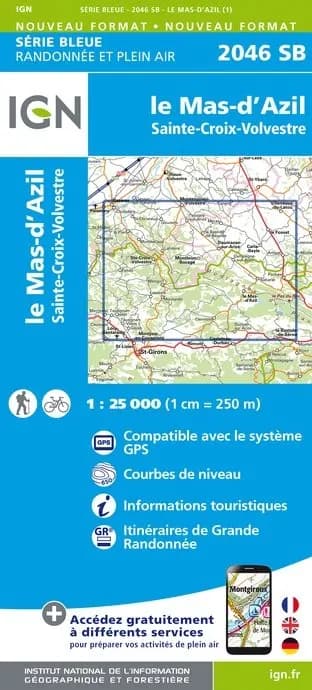 Carte randonnée Le Mas d'Azil/Sainte-Croix-Volvestre | série Bleue IGN — recto
