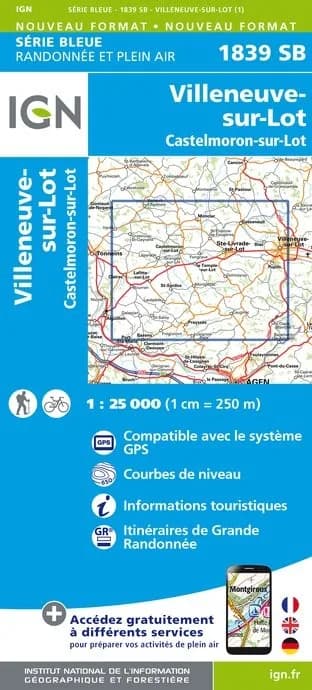 Carte randonnée Villeneuve sur Lot - Castelmoron sur Lot | série Bleue IGN — recto