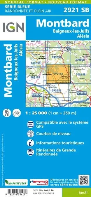 Carte randonnée Montbard/Baigneux les Juifs / Alésia | série Bleue IGN — recto