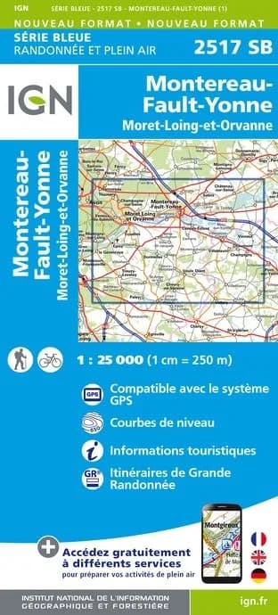 Carte randonnée Montereau-Fault-Yonne/Moret-sur-Loing | série Bleue IGN — recto