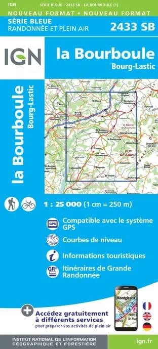 Carte randonnée La Bouboule/Bourg Lastic | série Bleue IGN — recto