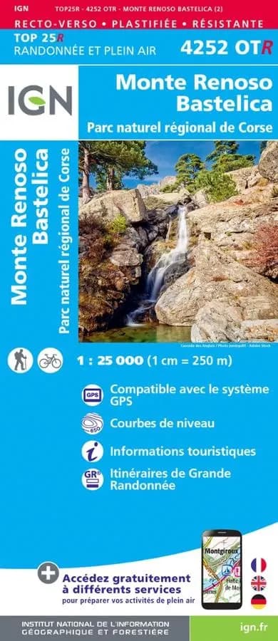 Carte IGN parc national corse mote renoso bastelica 452OTR série Top 25 Résistante — recto