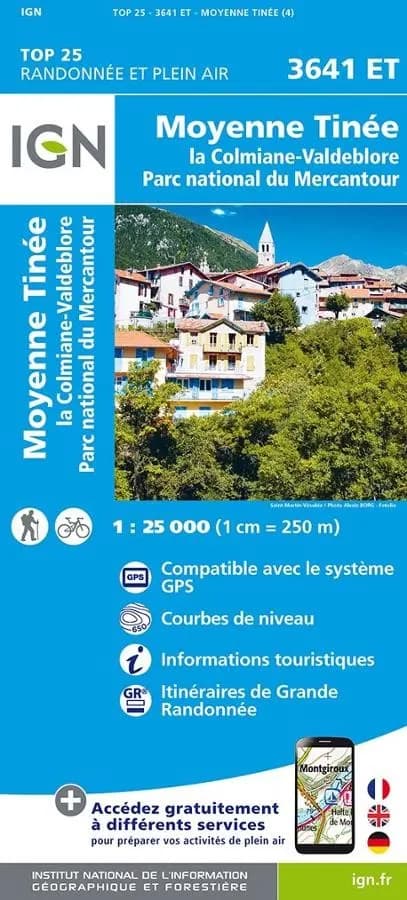 Carte IGN moyenne tinee colmiane valdeblore parc mercantour 3641ET série Top 25 — recto