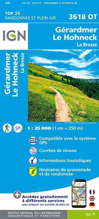 Carte IGN le honneck gerardmer la bresse parc ballons des vosges 3618OT série Top 25 — recto