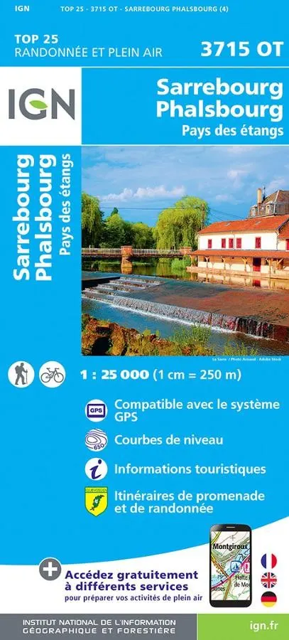 Carte IGN sarrebourg phalsbourg pays des etangs 3715OT série Top 25 — recto