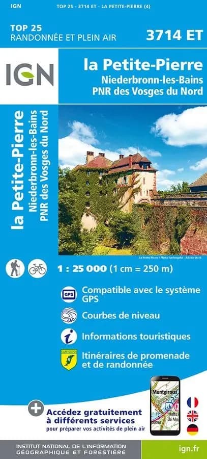 Carte IGN la petite pierre parc naturel des vosges nord 3714ET série Top 25 — recto