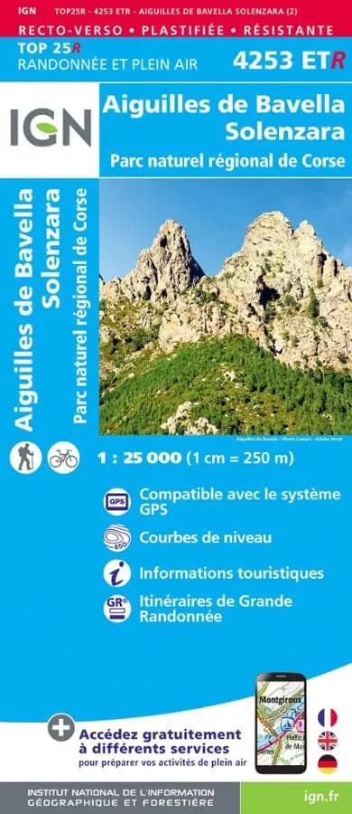 Carte IGN parc corse aiguilles bavella solenzara 4253ETR série Top 25 Résistante — recto