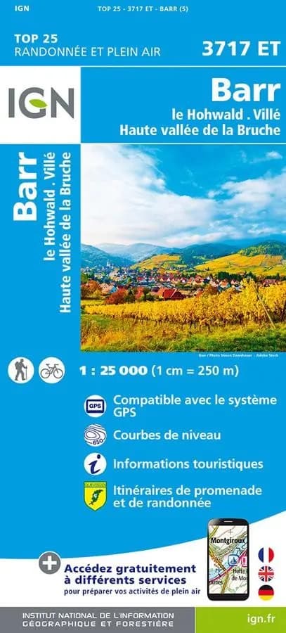 Carte IGN Bar Haute Vallée de la Bruche 3717ET série Top 25 — recto