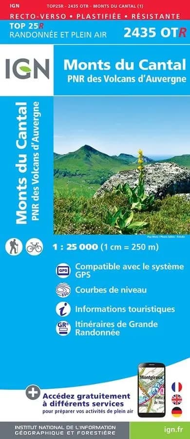Carte IGN cantal volcans aubergne 2435OTR série Top 25 Résistante — recto