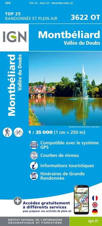 Carte IGN montbeliard vallee du doubs 3622OT série Top 25 — recto