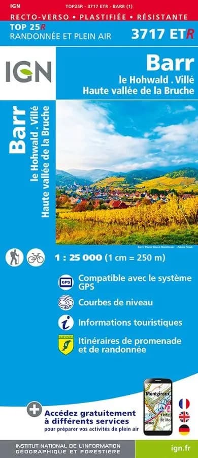 Carte IGN 3717ETR Barr Hohwald Resistante | Sainte-Odile, Champ du Feu, GR5 — recto