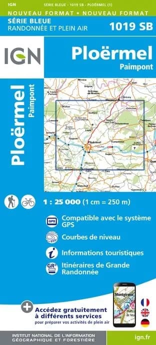 Carte randonnée Ploermel/Paimpont | série Bleue IGN — recto