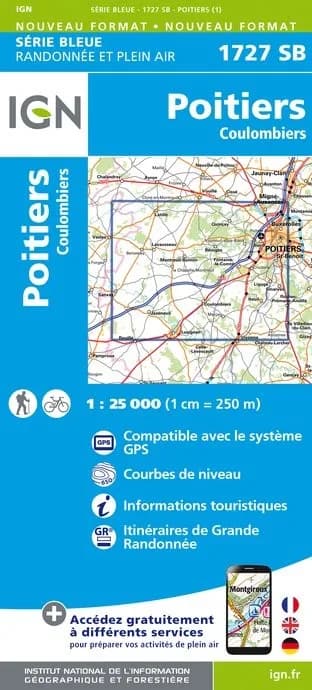 Carte randonnée Poitiers - Coulombiers | série Bleue IGN — recto