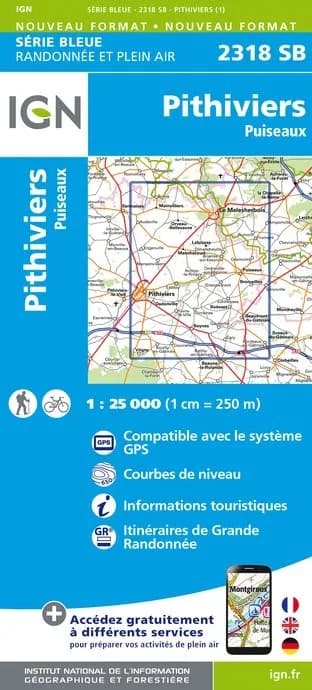 Carte randonnée Pithiviers/Puiseaux | série Bleue IGN — recto