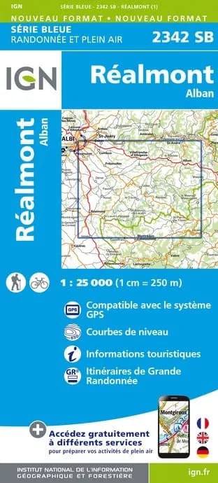 Carte randonnée Réalmont / Alban | série Bleue IGN — recto
