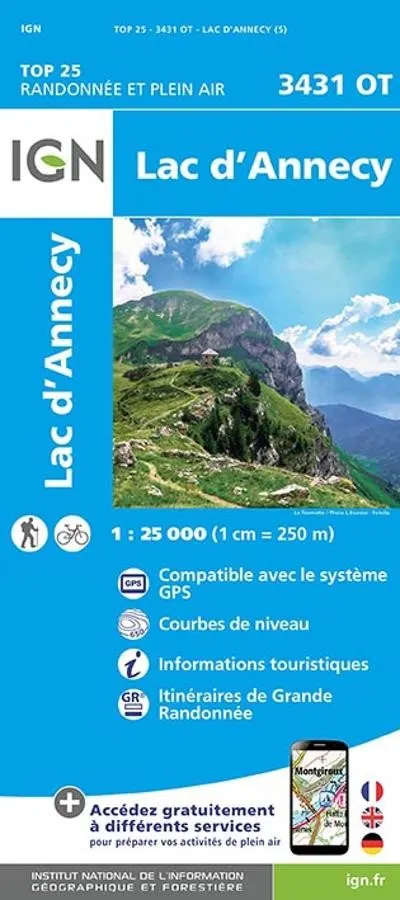 Carte IGN lac d'Annecy 3431OT série Top 25 — recto