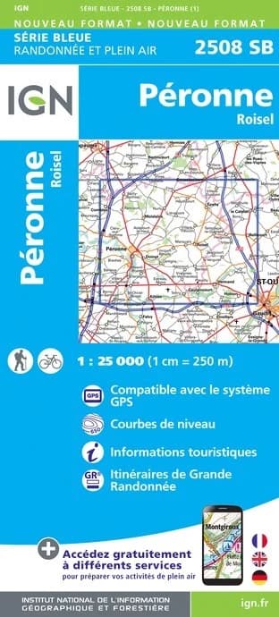 Carte randonnée Péronne/Roisel | série Bleue IGN — recto
