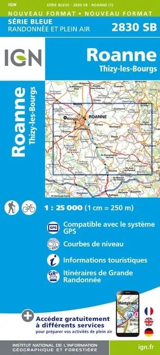 Carte randonnée Roanne/Thizy | série Bleue IGN — recto