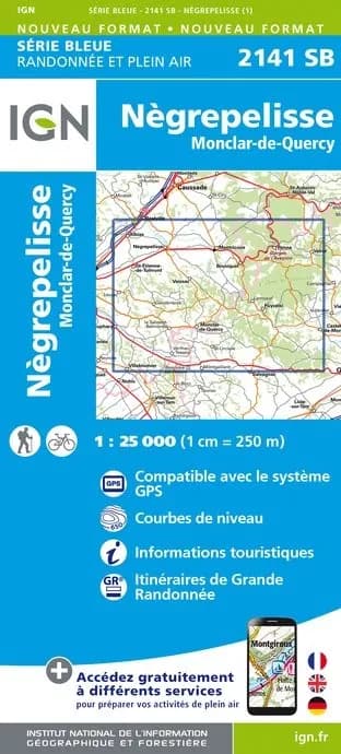 Carte randonnée Nègrepelisse/Monclar-de-Quercy | série Bleue IGN — recto