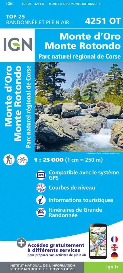 Carte IGN monte oro monte rotondo parc national corse 4251OT série Top 25 — recto