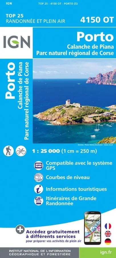 Carte IGN porto calanche de piana parc national de corse 4150OT série Top 25 — recto