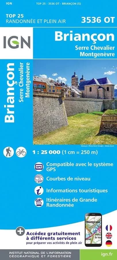 Carte IGN briancon serre chevalier montgenevre 3536OT série Top 25 — recto