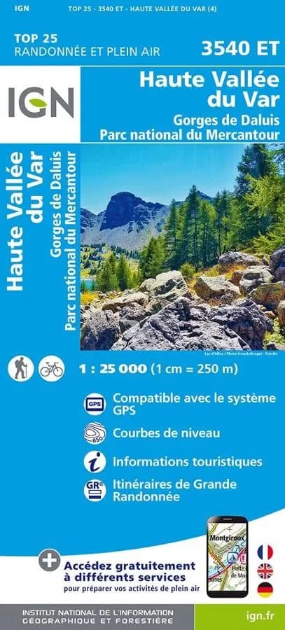 Carte IGN haute vallee du var gorges de daluis parc mercantour 3540ET série Top 25 — recto