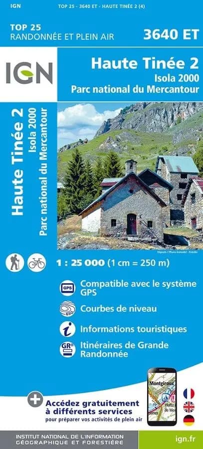 Carte IGN haute tinee isola 2000 parc national mercantour 3640ET série Top 25 — recto