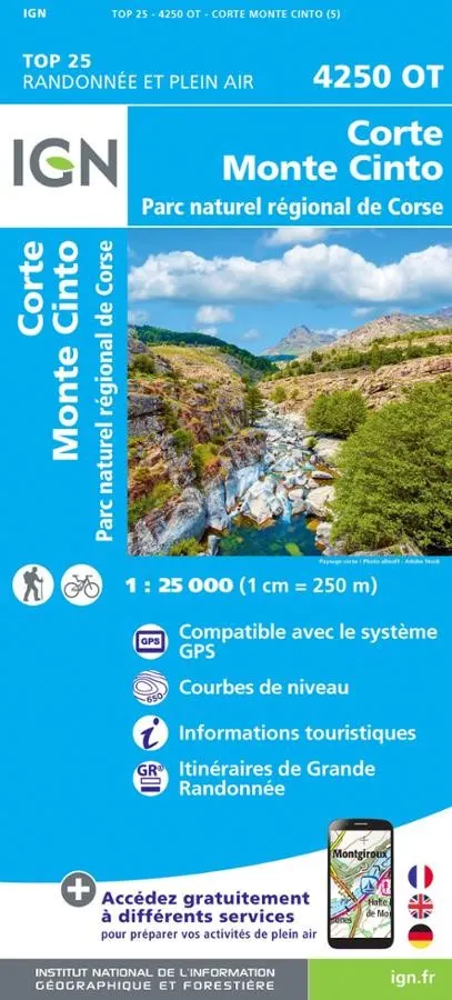 Carte IGN corte monte cinto parc national de corse 4250OT série Top 25 — recto