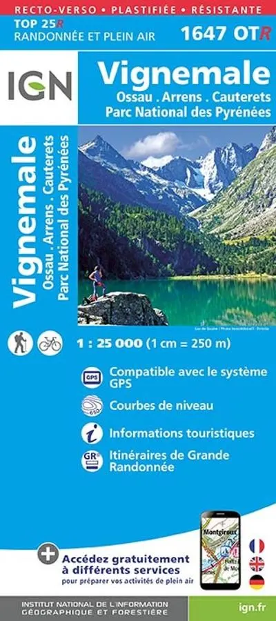 Carte IGN vignemale ossau arrens cauterets 1647OTR série Top 25 Résistante — recto
