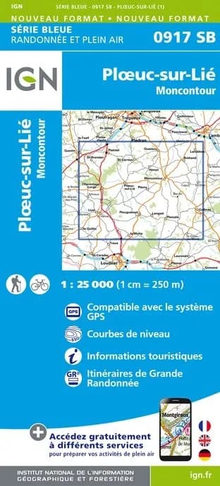Carte randonnée Ploeuc-sur-Lie/Moncontour | série Bleue IGN — recto