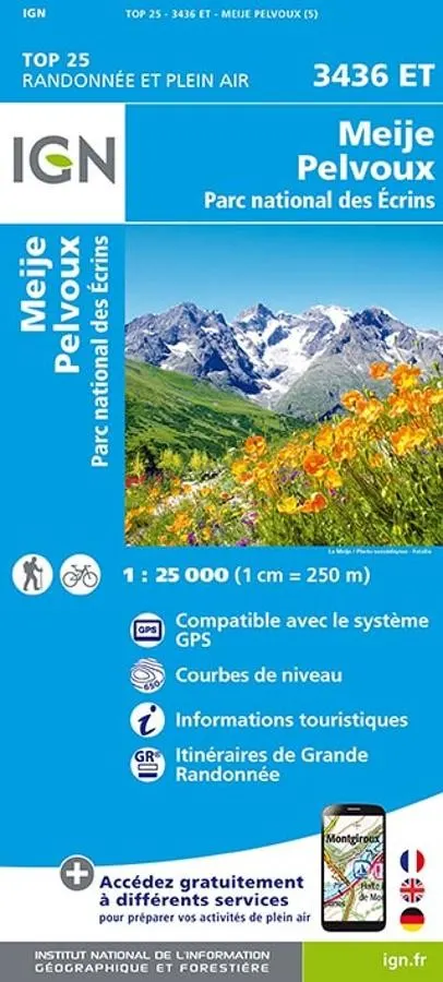 Carte IGN meije pelvoux parc national des ecrins 3436ET série Top 25 — recto