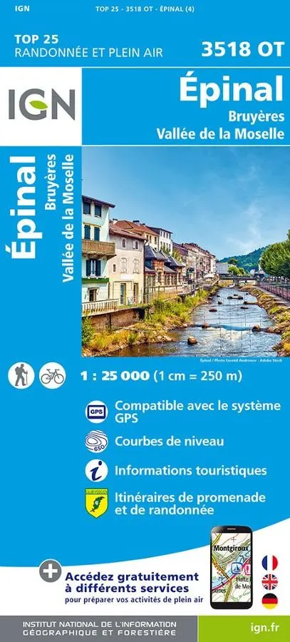 Carte IGN epinal bruyeres vallee de la moselle 3518OT série Top 25 — recto