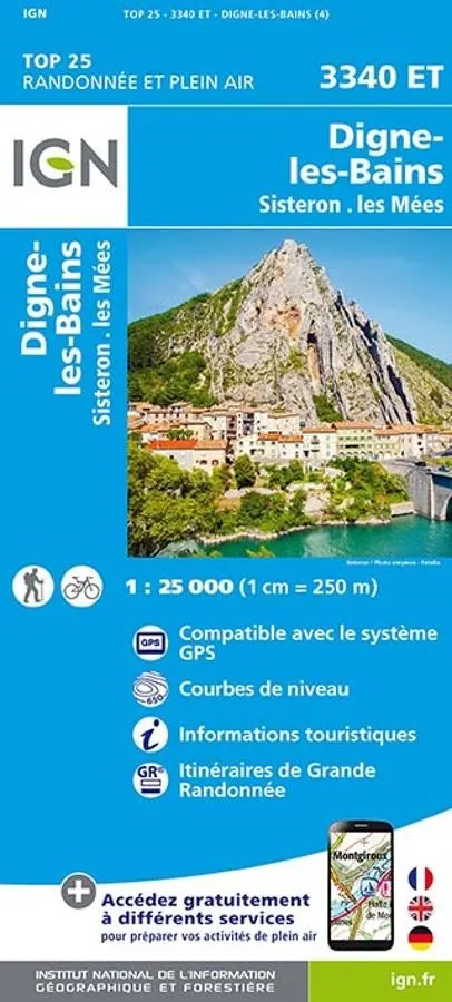 Carte IGN digne les bains sisteron les mees 3340ET série Top 25 — recto