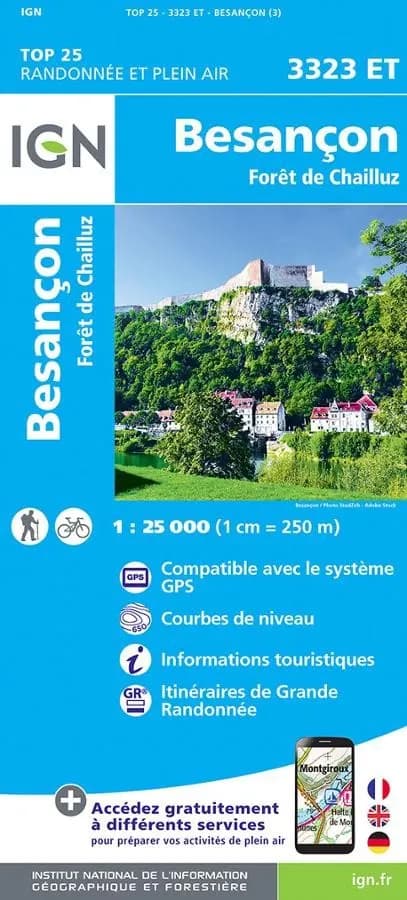 Carte IGN Besançon forêt de Chailluz 3323ET série Top 25 — recto