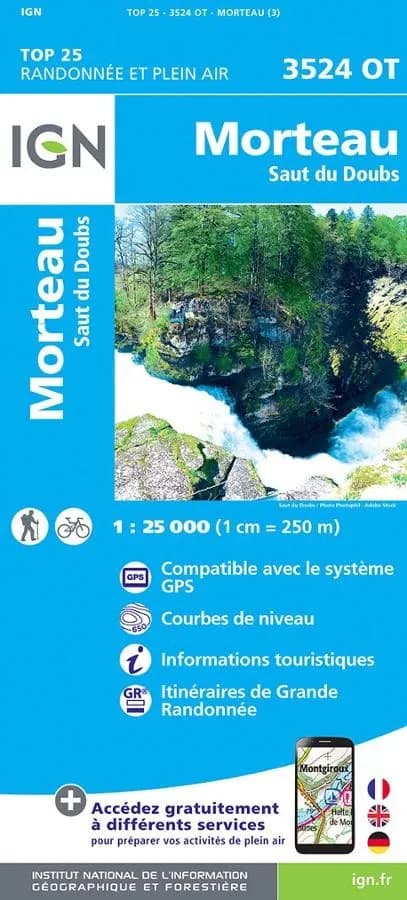 Carte IGN Morteau Saut du Doubs 3524OT série Top 25 — recto