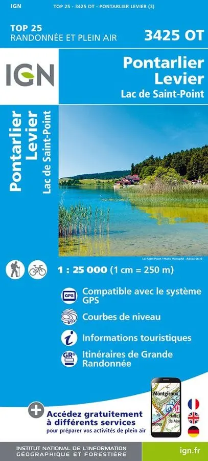 Carte IGN pontarlier levier lac de saint point 3425OT série Top 25 — recto