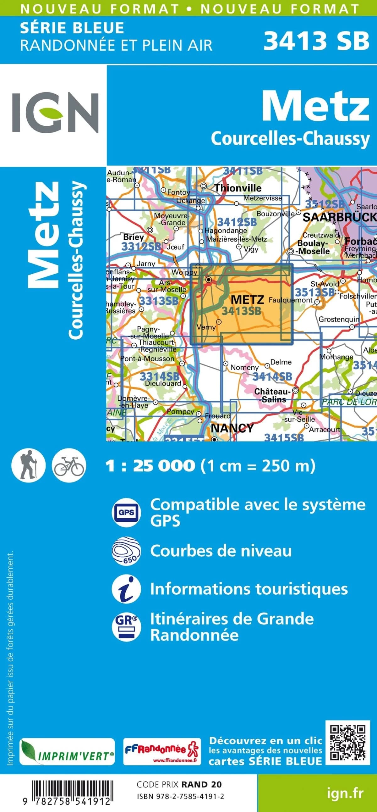 Carte randonnée Metz/Courcelles Chaussy | série Bleue IGN — recto