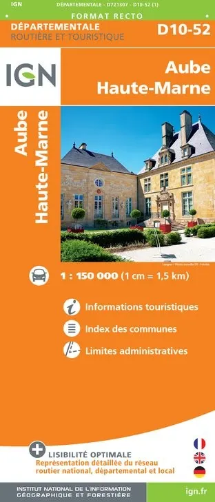 Carte routière IGN D721307 - D10-52 Aube Haute-Marne — recto