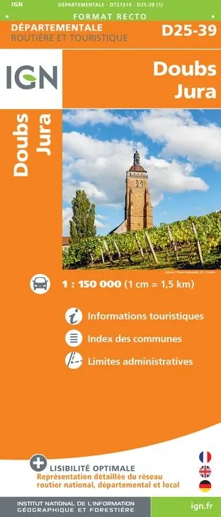 Carte routière IGN D721319 - D25-39 Doubs Jura — recto