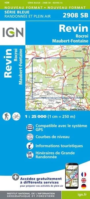 Carte randonnée Revin / Rocroi / Maubert Fontaine | série Bleue IGN — recto