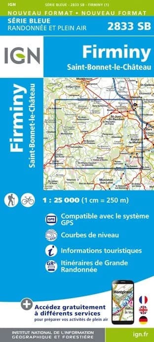 Carte randonnée Firminy/St-Bonnet-Le-Château | série Bleue IGN — recto