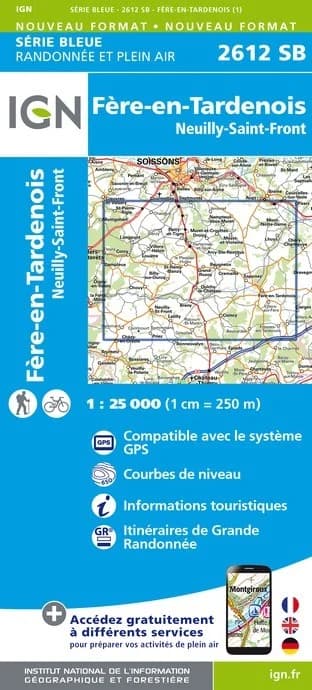 Carte randonnée Fère-en-Tardenois.Neuilly-Saint-Front | série Bleue IGN — recto