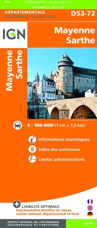Carte routière IGN D721338 - D53-72 Mayenne Sarthe — recto