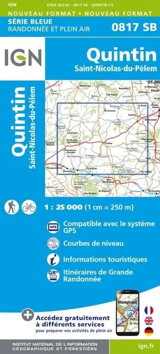 Carte randonnée Quintin/Saint-Nicolas-du-Pelem | série Bleue IGN — recto