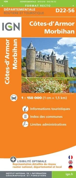 Carte routière IGN D721316 - Côtes-D'Armor Morbihan — recto